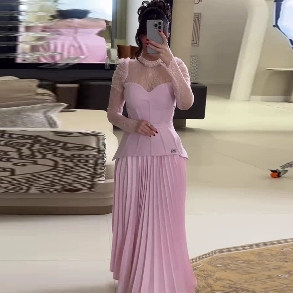 Forever 21 Pink Lace Panel Fitted Waist Pleated Skirt Set